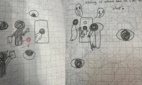 Đi họp phụ huynh vô tình thấy hình vẽ trong vở nháp của con, bà mẹ hốt hoảng: Em hoang mang quá!