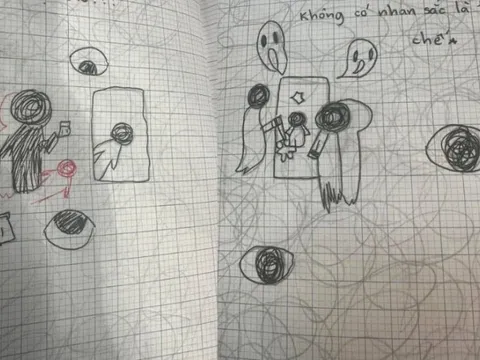 Đi họp phụ huynh vô tình thấy hình vẽ trong vở nháp của con, bà mẹ hốt hoảng: Em hoang mang quá!