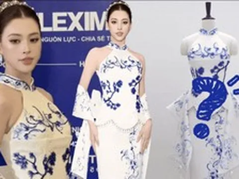 Hoa hậu Tiểu Vy hứng chỉ trích vì bộ váy hoạ tiết gốm xanh bị đánh giá "giống sườn xám Trung Quốc"